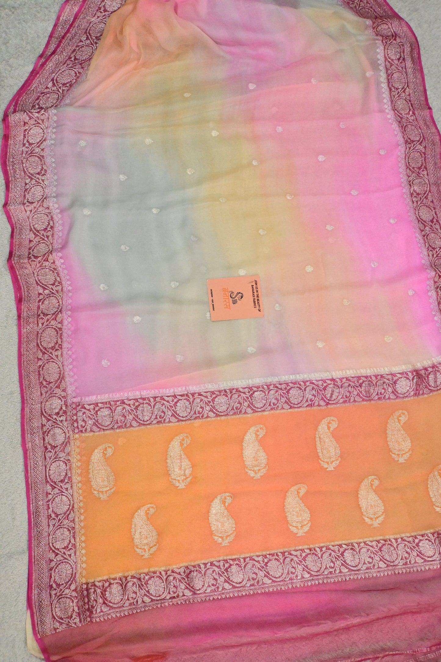 Pastel handwoven Khaddi chiffon saree