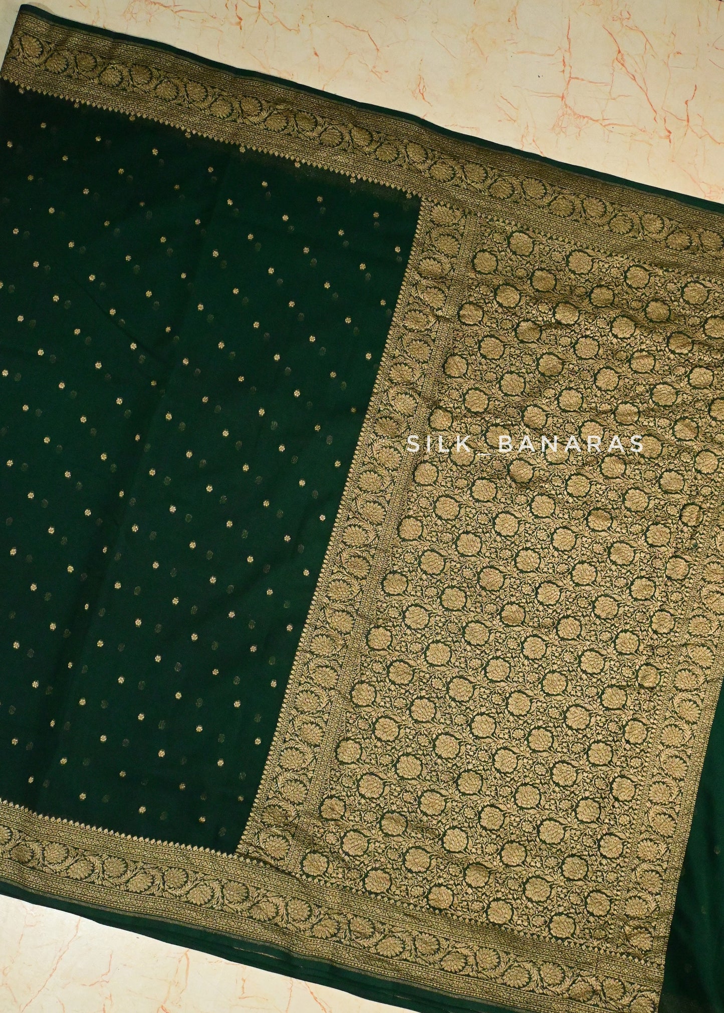 Bottle Green Pure Khaddi Georgette Saree