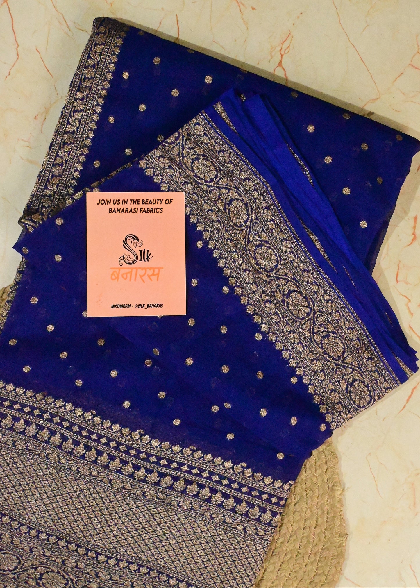 Pure Khaddi Georgette Wide Border Saree in Dark Blue Shade
