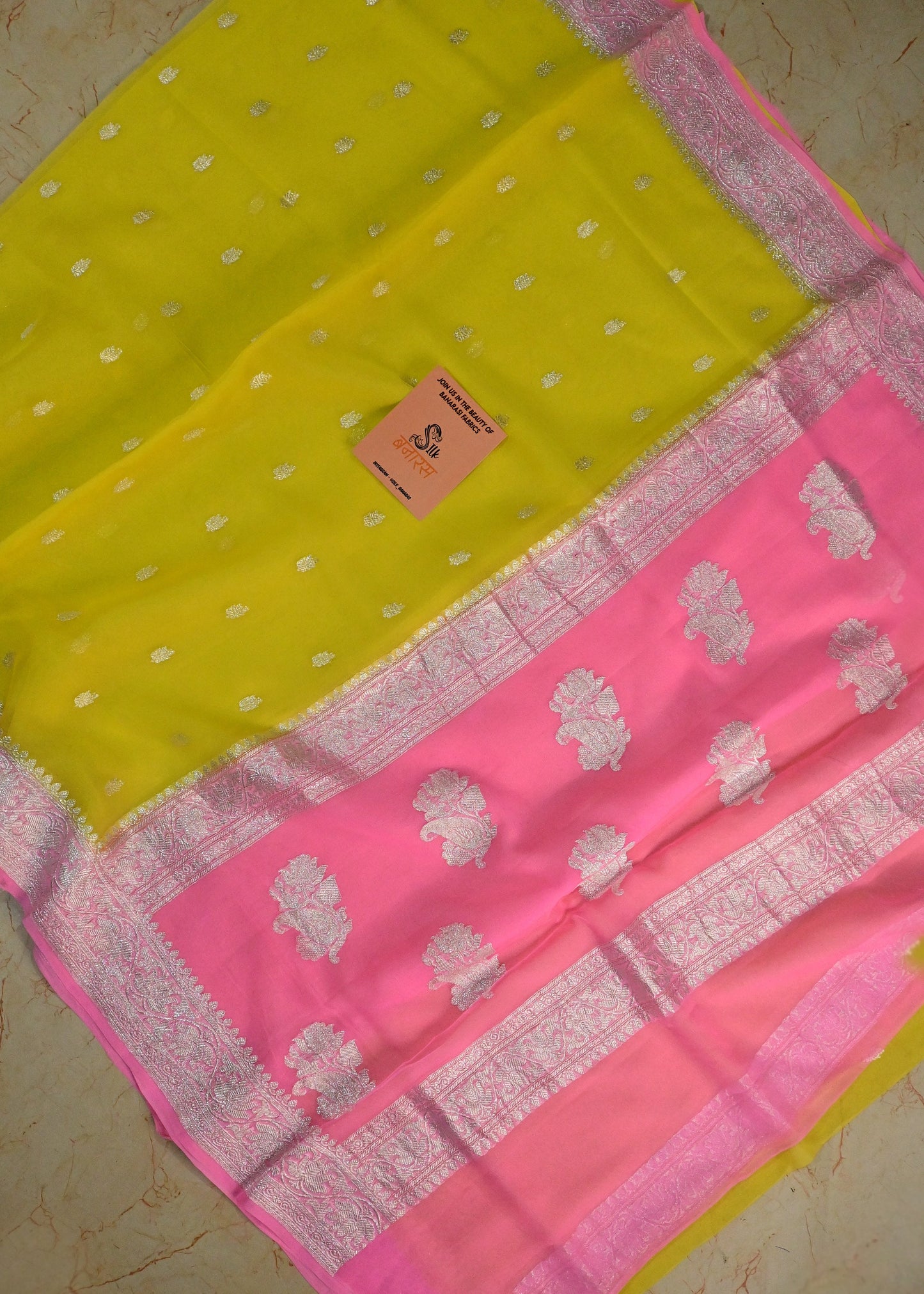 Chiffon Lemon and Pink Saree