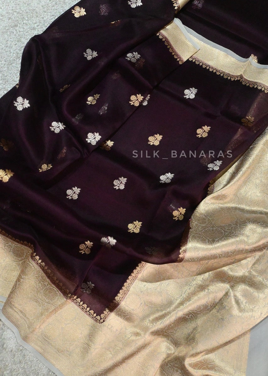 Handloom Pure Organza Purple Silk Saree