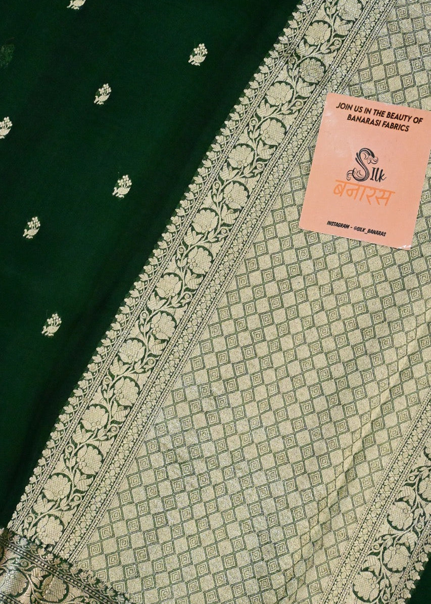 Handwoven Bottle Green Banarasi Organza Silk Saree