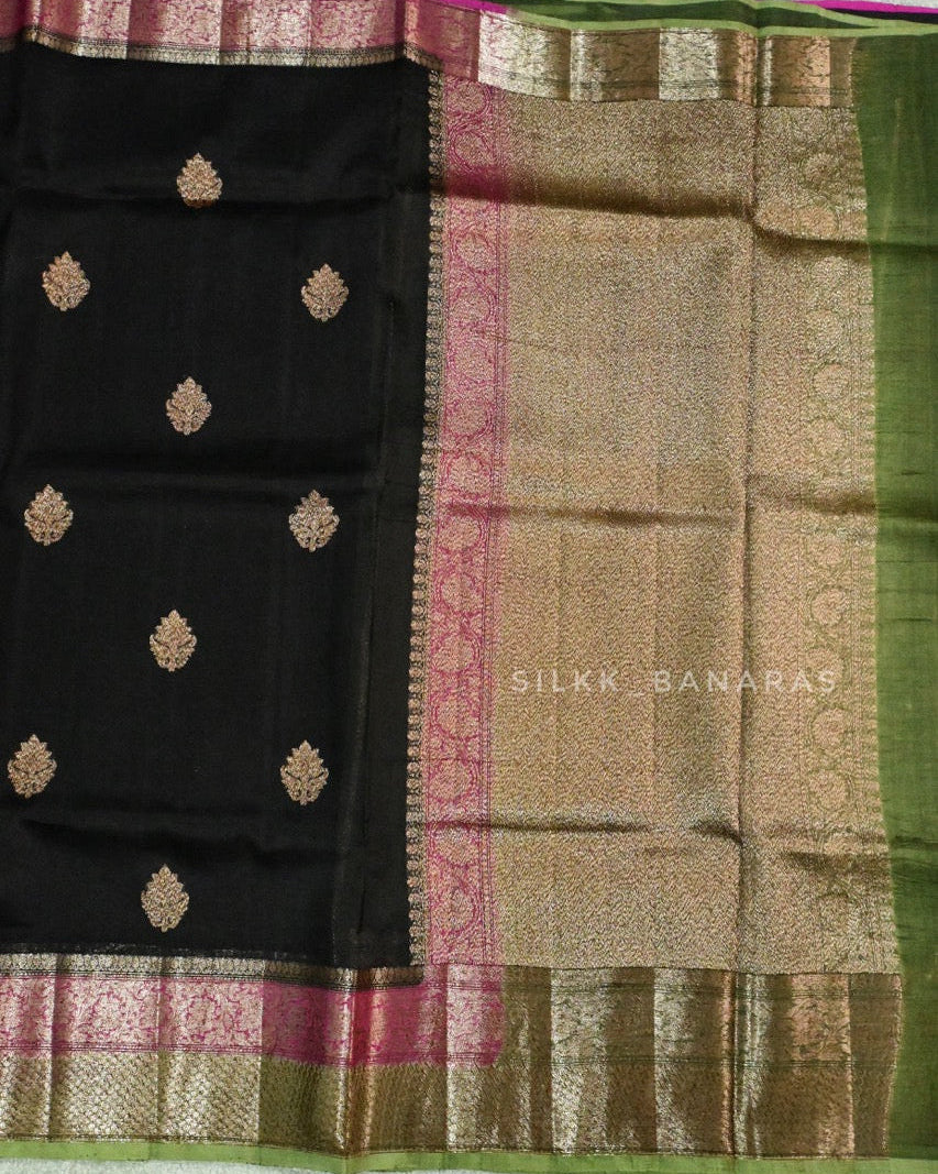 Handloom Organza Black Triple Shade Saree