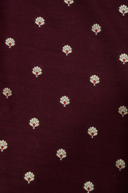 Handwoven Pure Khaddi Georgette Banarasi Unstitched Suit Set with Zari Weave – Deep Wine