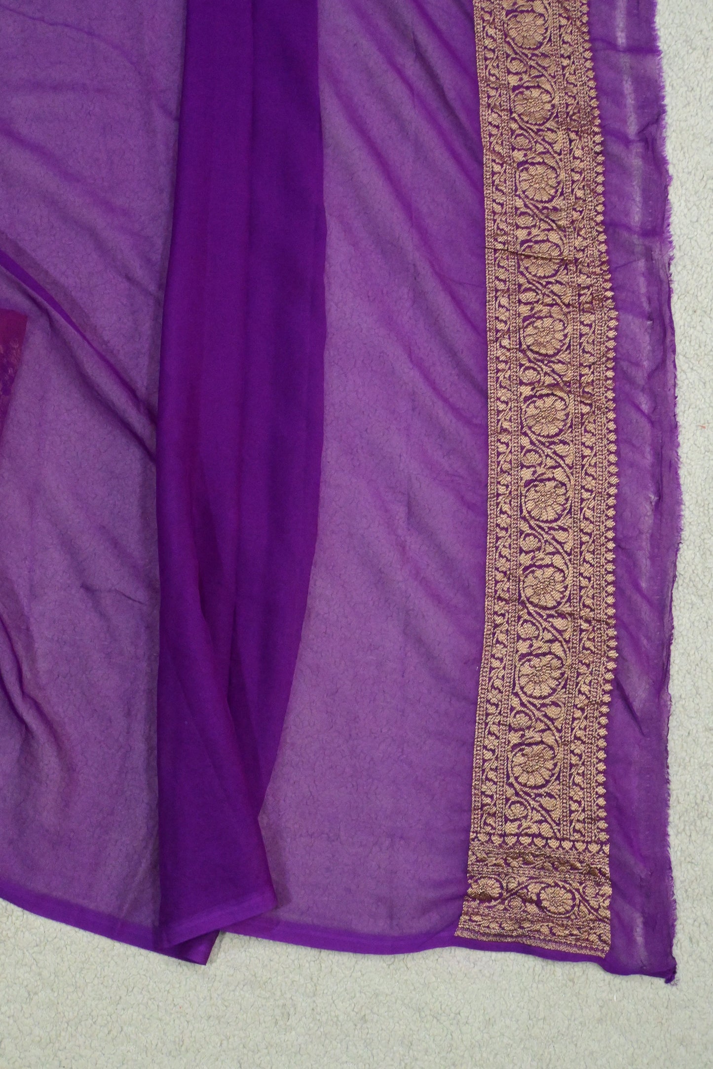 Rust & Royal Purple Handloom Khaddi Georgette Saree with Antique Zari weaving