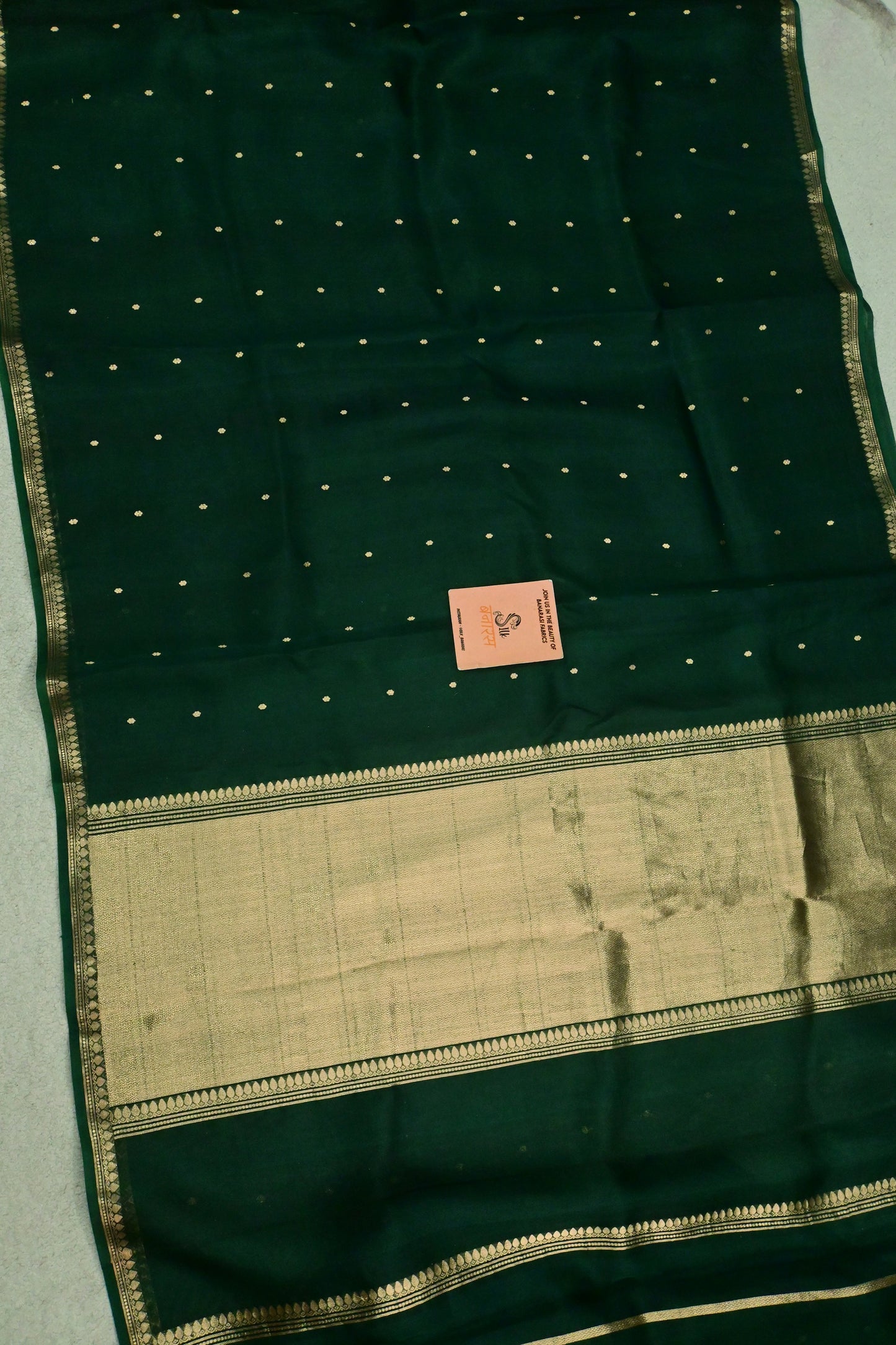 Beautiful Bottle Green Handwoven Kora organza Silk Saree