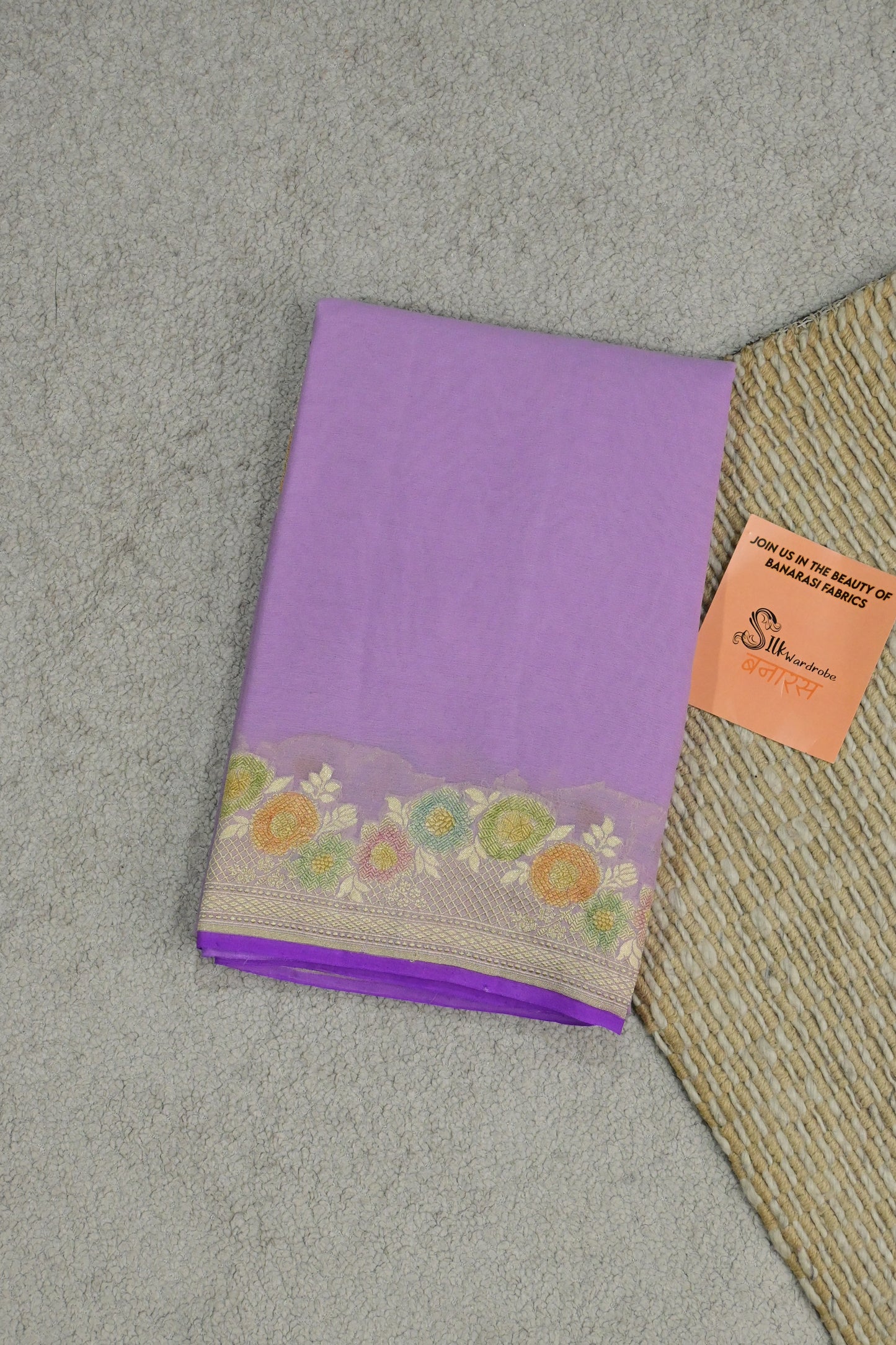 Handloom Pure Khaddi Georgette Banarasi Saree in Lavender with Platinum Zari & Meenakari