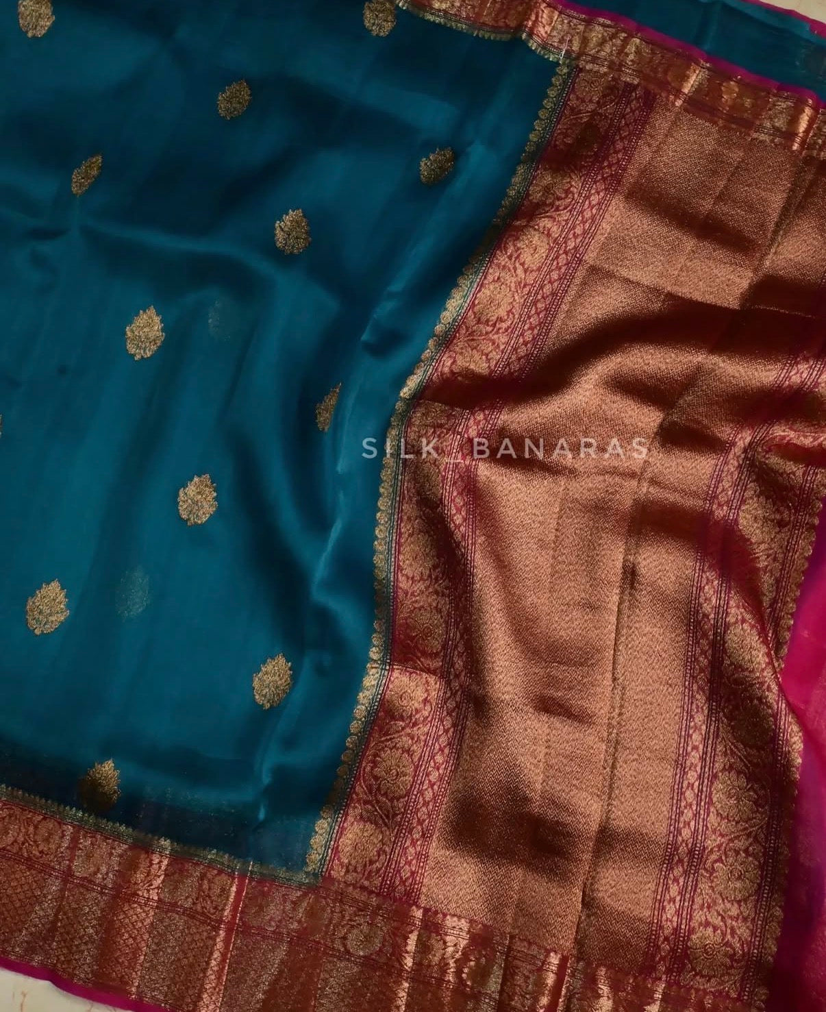 Handwoven Pure Kora Organza Silk Saree with Antique Zari Weaving