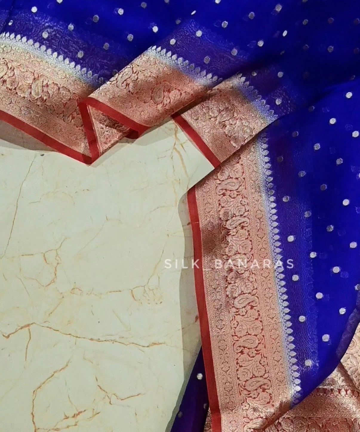 Pure Organza Silk Saree – Royal Blue & Crimson Red