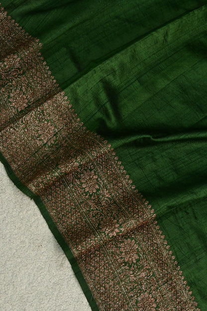 Handloom Pure Raw Silk Red & Green Saree with Antique Weave