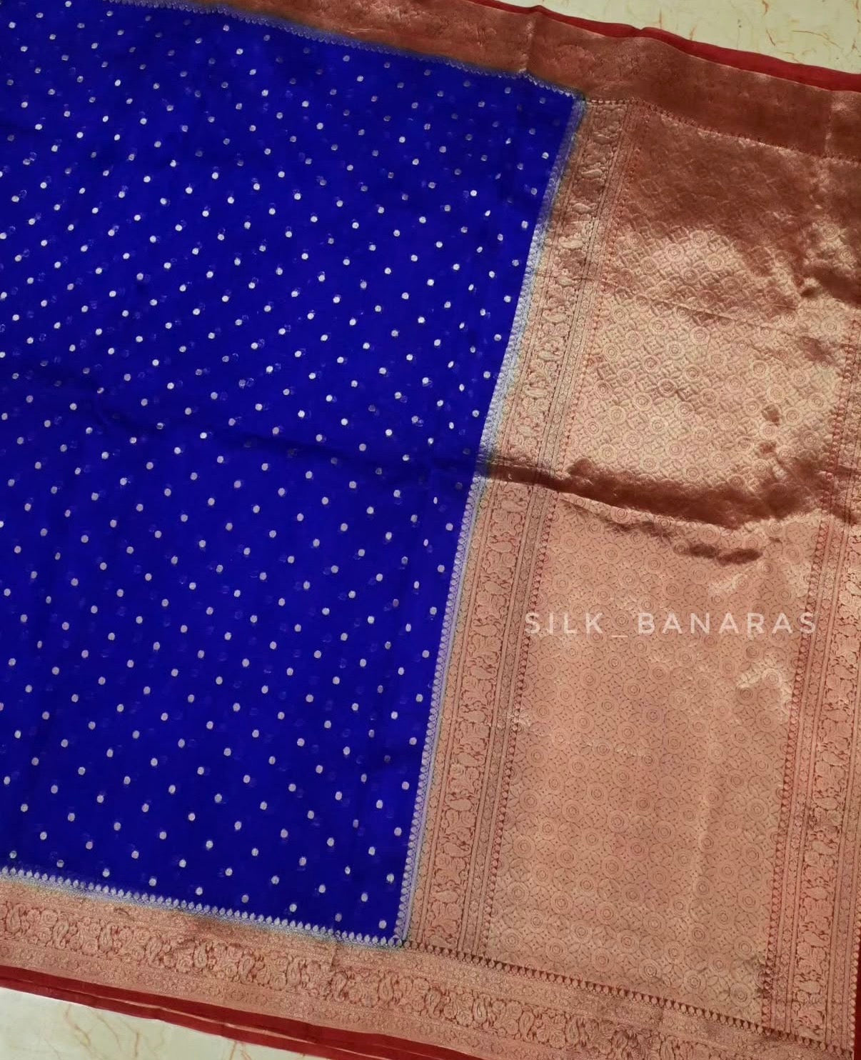 Pure Organza Silk Saree – Royal Blue & Crimson Red