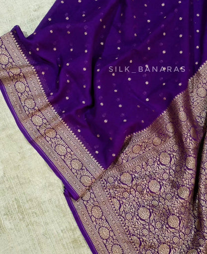 Handloom Pure Khaddi Georgette Banarasi Saree – Royal Purple