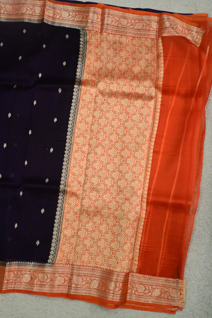 Handwoven pure organza silk saree in contrast shade