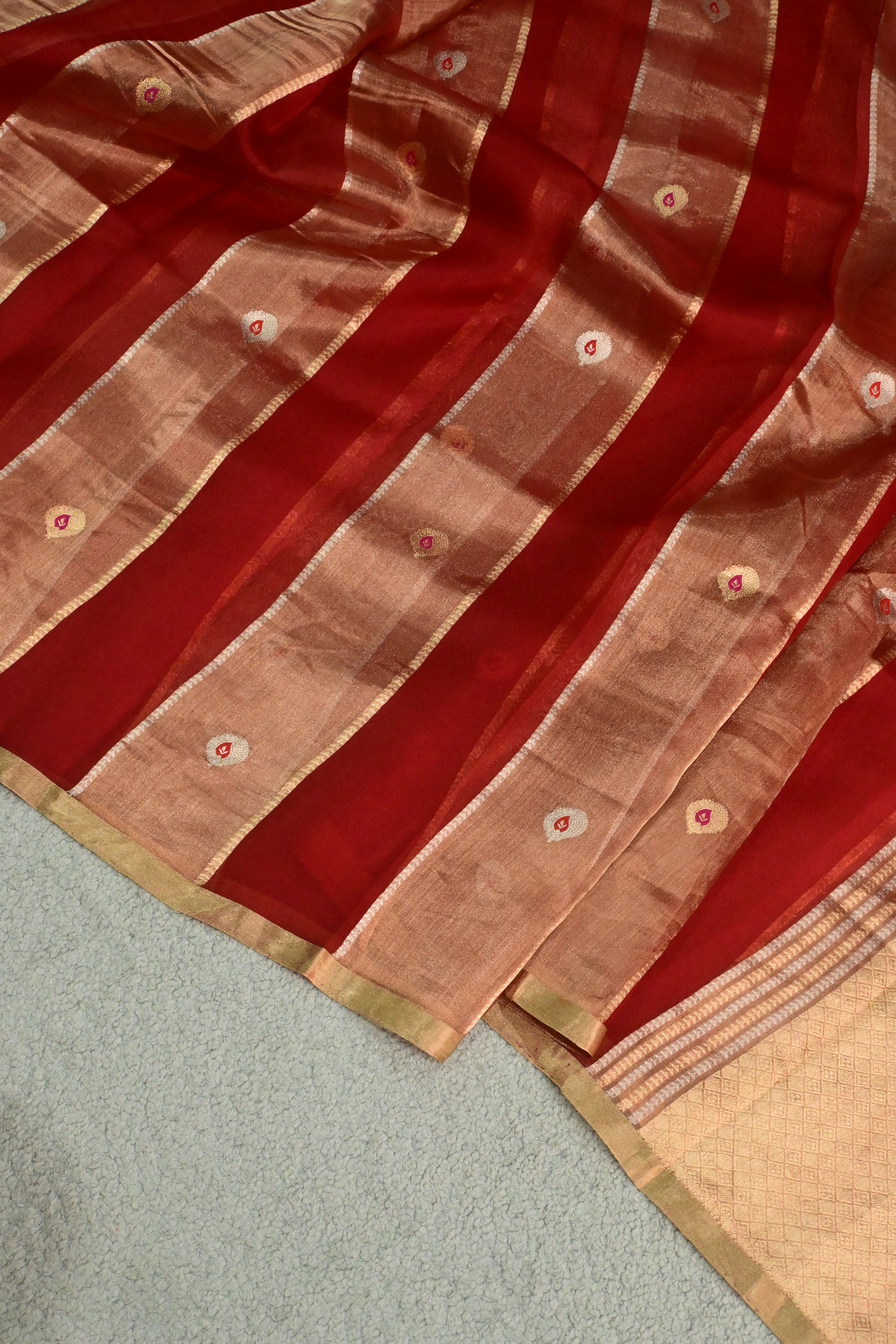 Handwoven pure Red organza tissue silk saree
