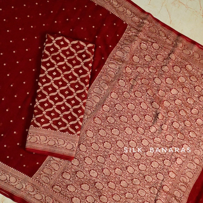 Maroon Shade Pure Khaddi Georgette Saree