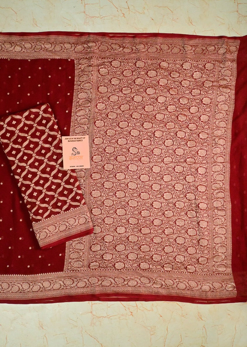 Maroon Shade Pure Khaddi Georgette Saree