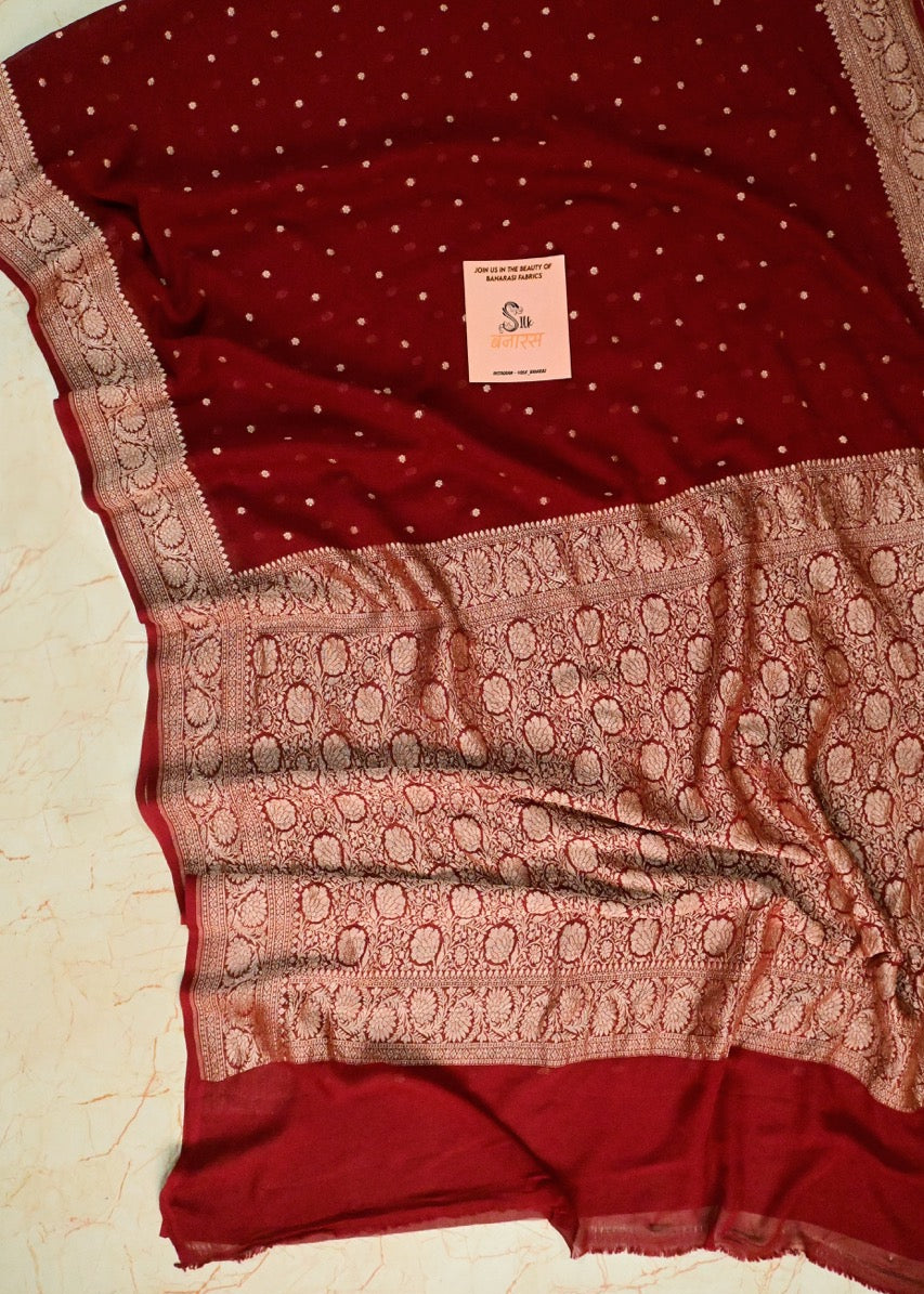 Maroon Shade Pure Khaddi Georgette Saree