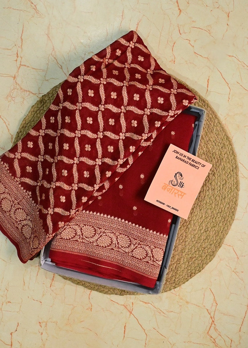 Maroon Shade Pure Khaddi Georgette Saree