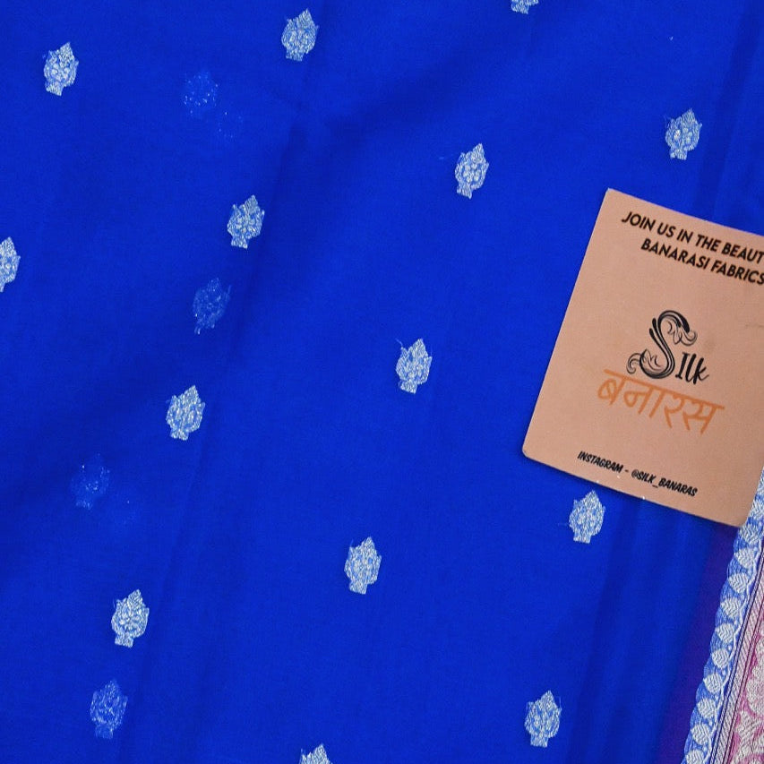 Royal Blue and Pink Handwoven Pure Khaddi Chiffon Saree