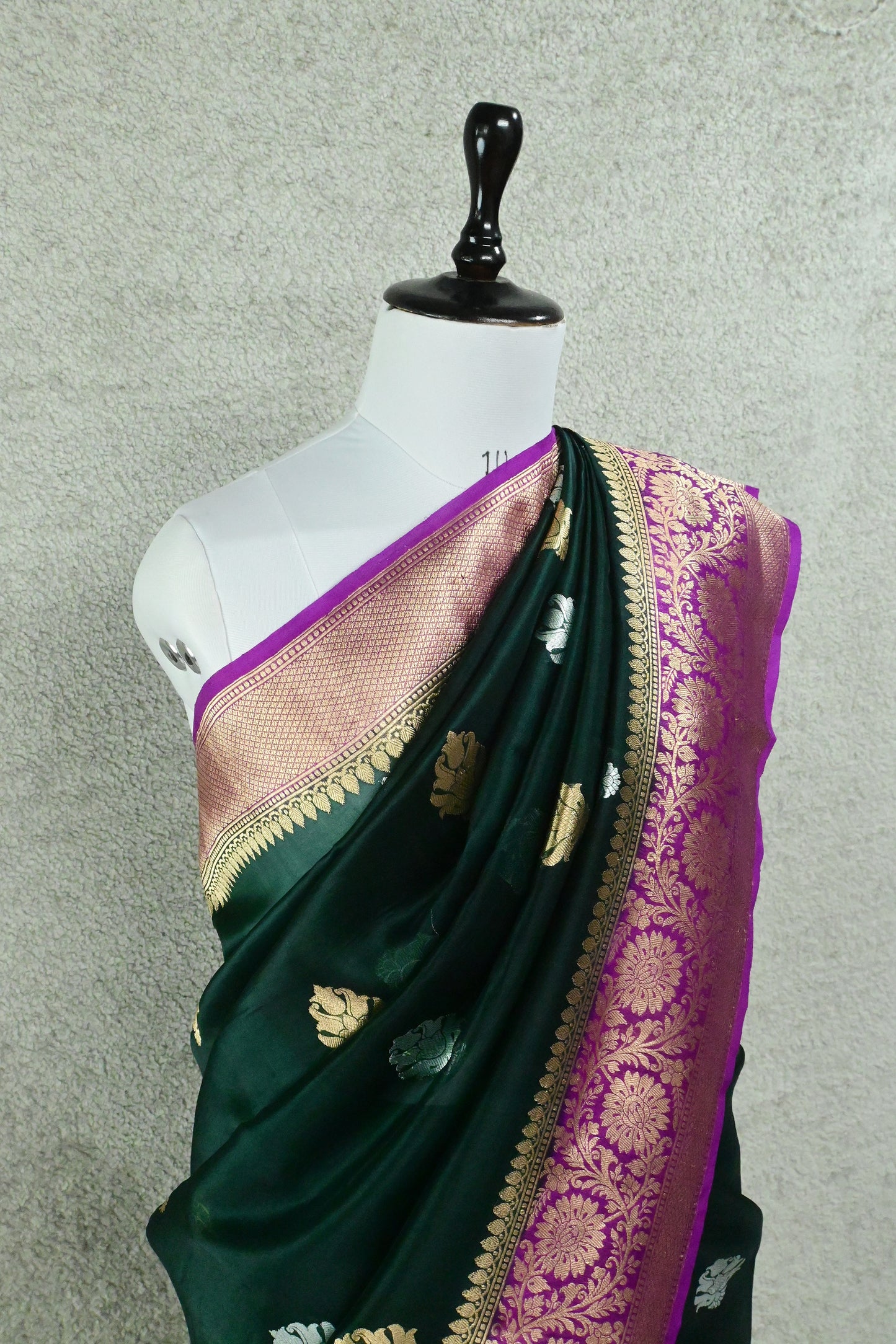 Bottle Green and Pink Kora Silk Saree