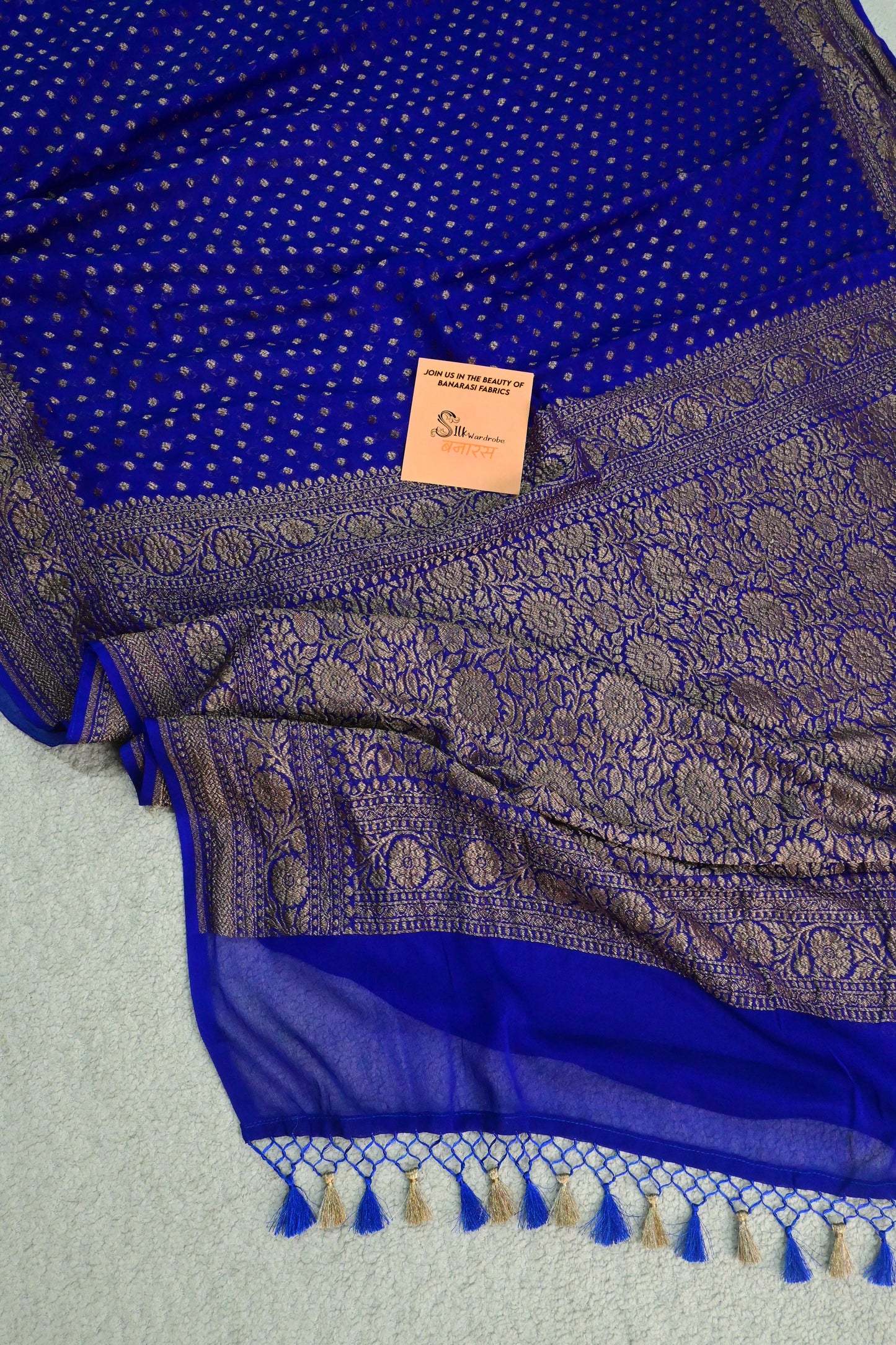 Handwoven pure deep royal blue Khaddi Georgette saree