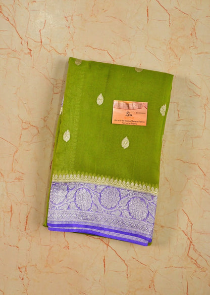 Handwoven Green with Lavender khaddi Chiffon