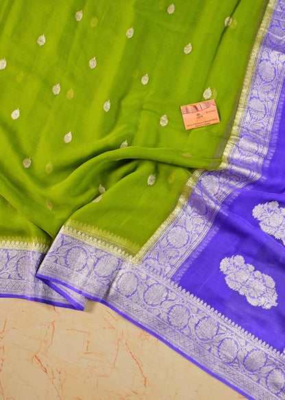 Handwoven Green with Lavender khaddi Chiffon