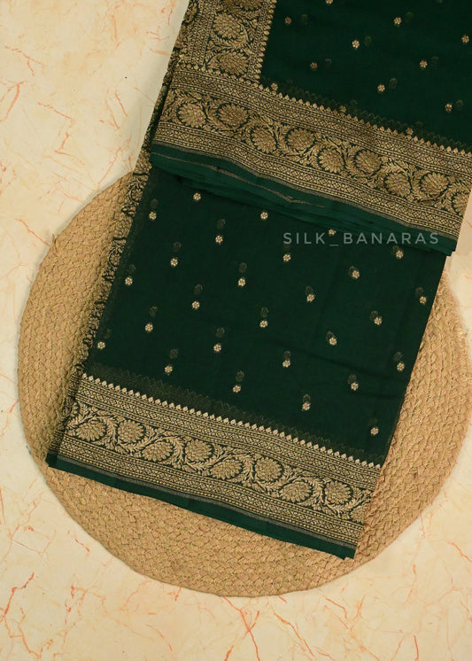 Bottle Green Pure Khaddi Georgette Saree