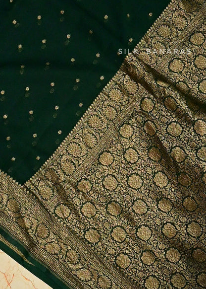 Bottle Green Pure Khaddi Georgette Saree