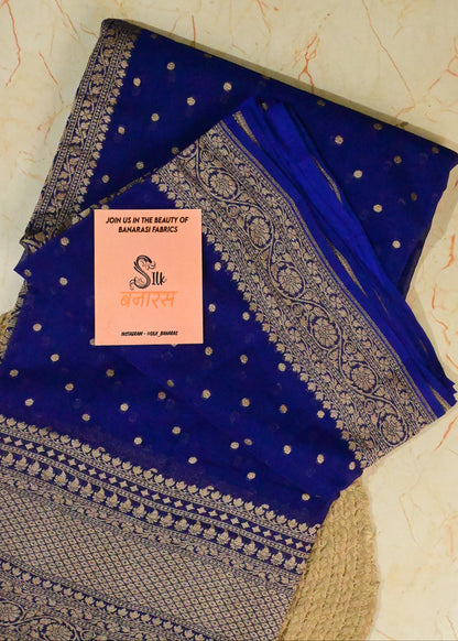 Pure Khaddi Georgette Wide Border Saree in Dark Blue Shade