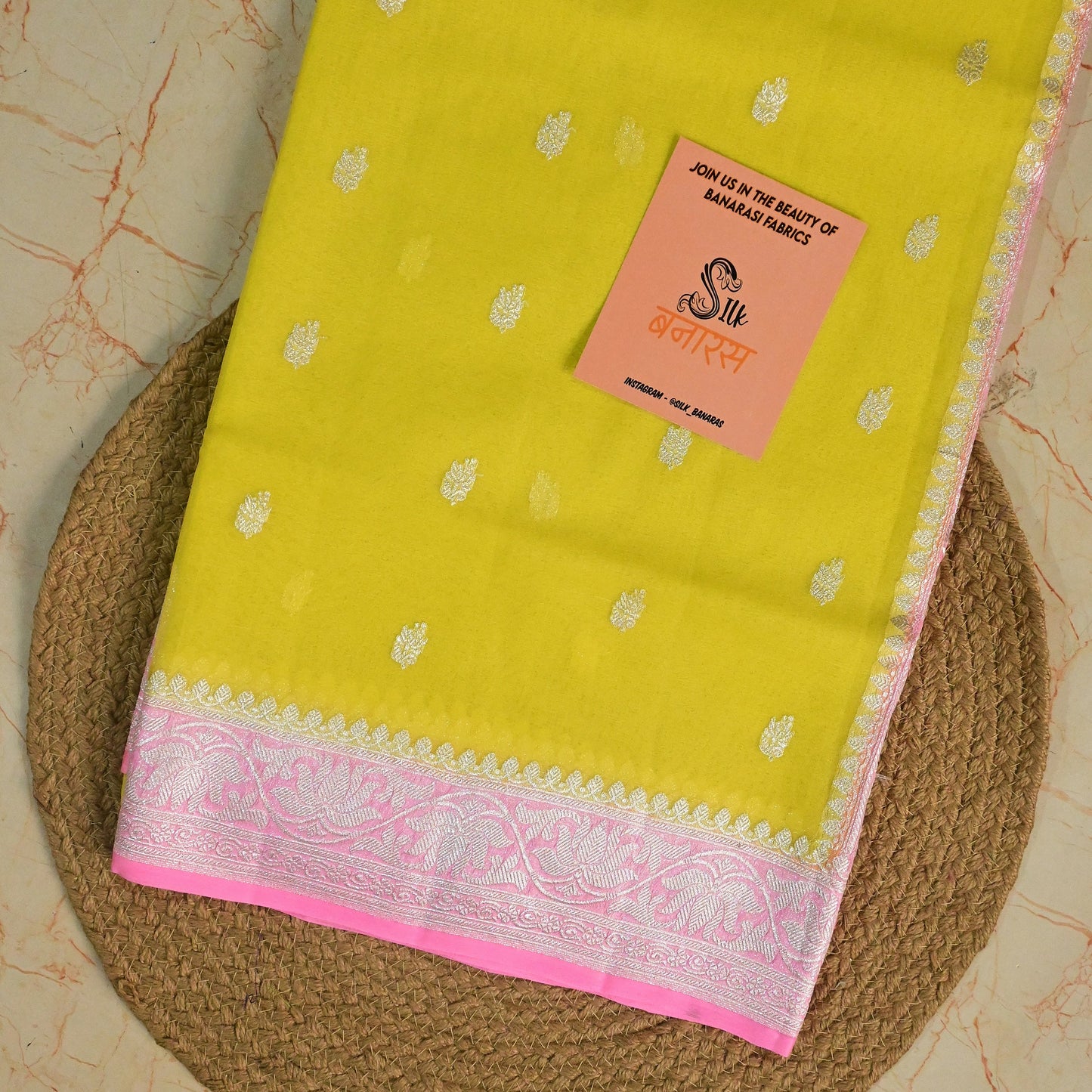 Chiffon Lemon and Pink Saree