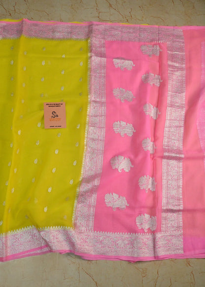 Chiffon Lemon and Pink Saree