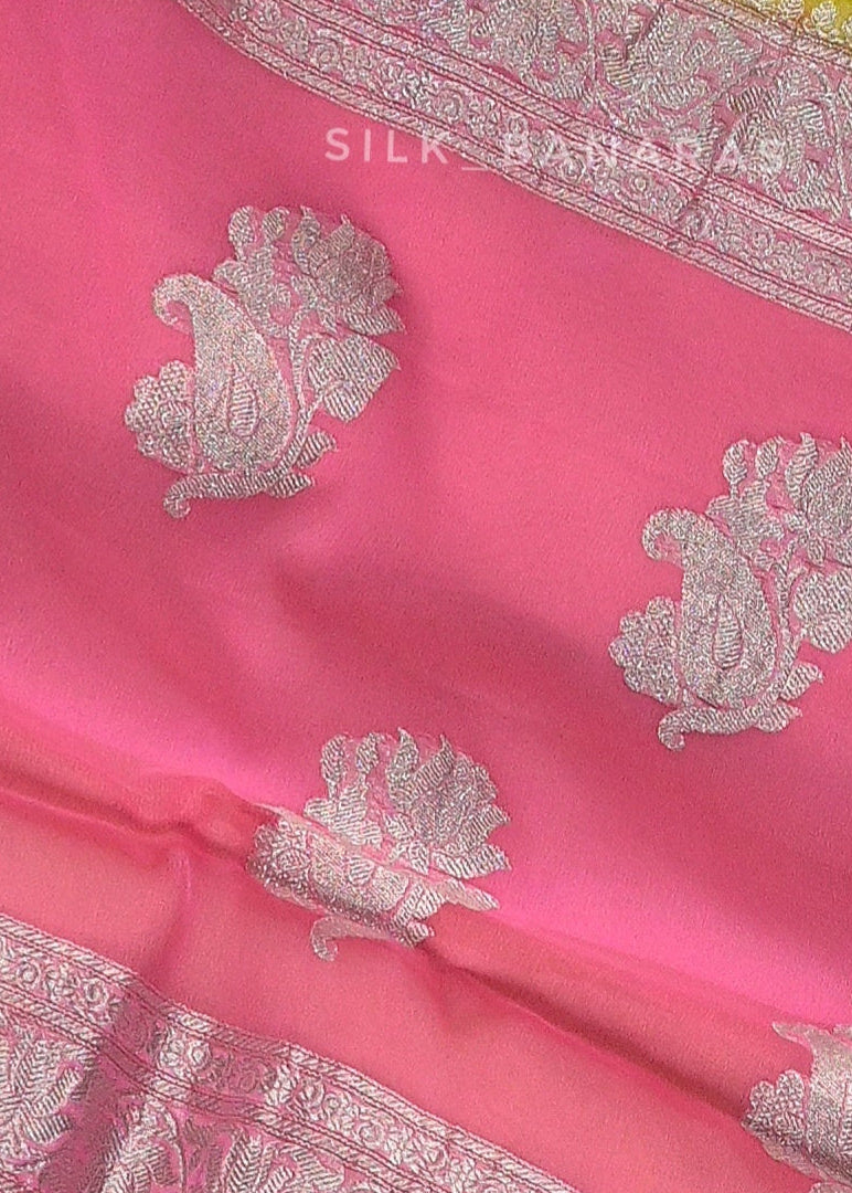 Chiffon Lemon and Pink Saree