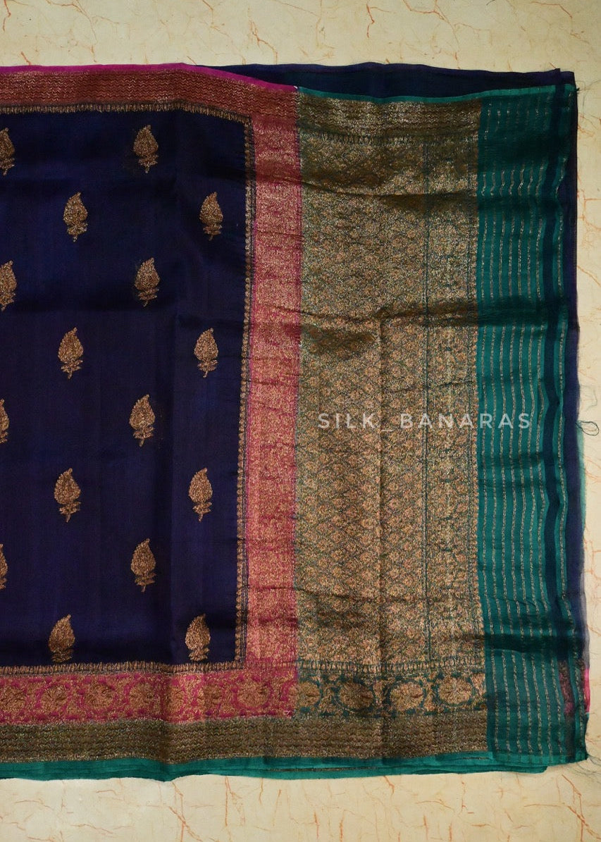 Triple Shade Handwoven Kora Organza Saree