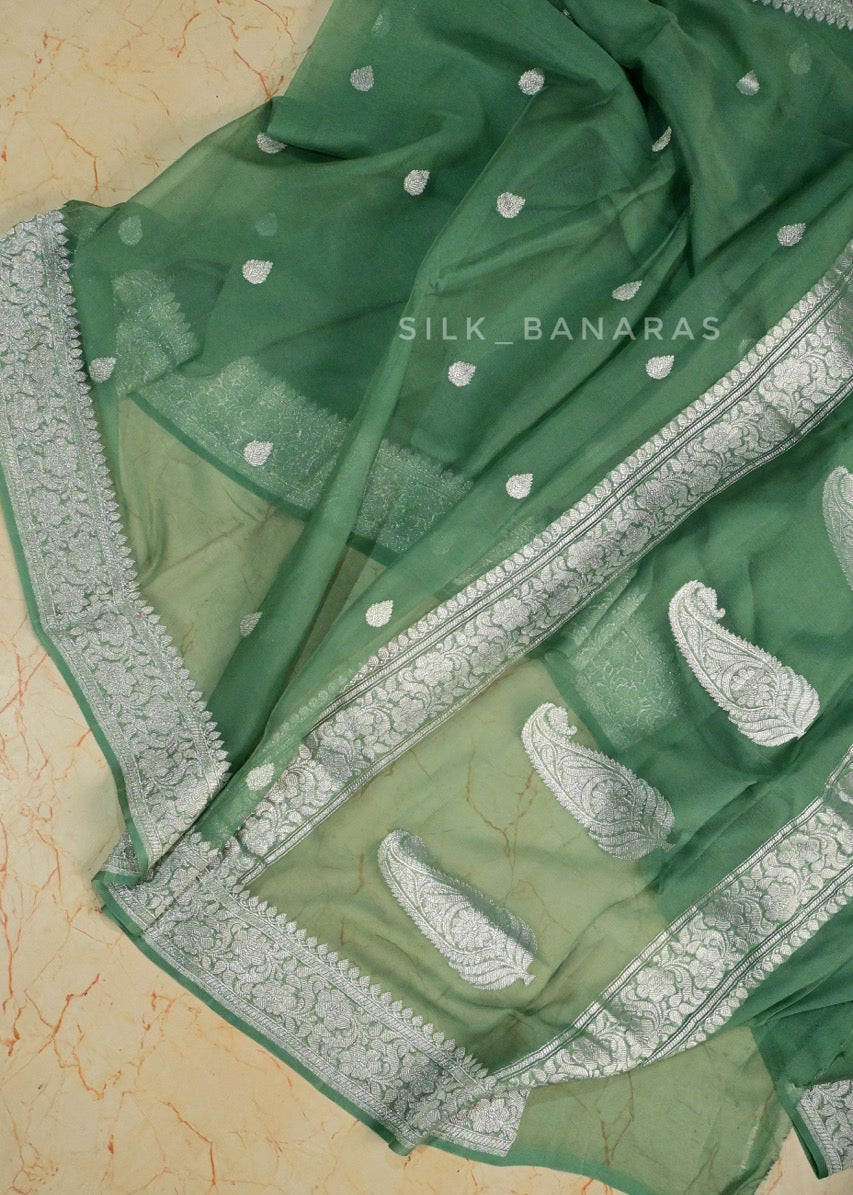 Olive Green Chiffon Saree