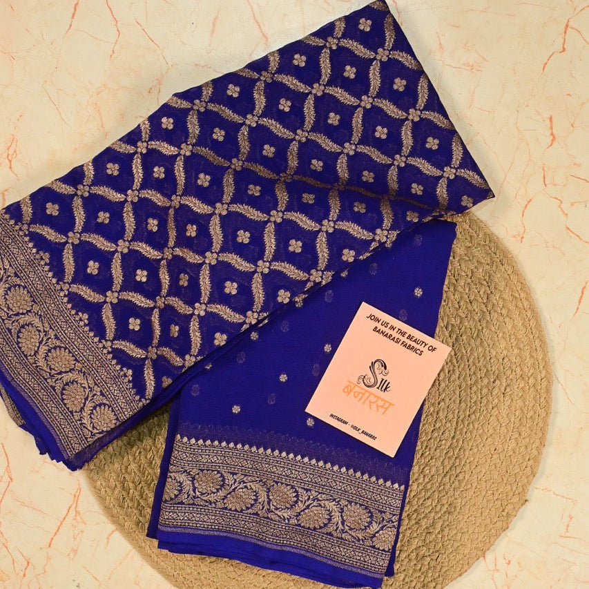 Khaddi Georgette in Dark Blue Color