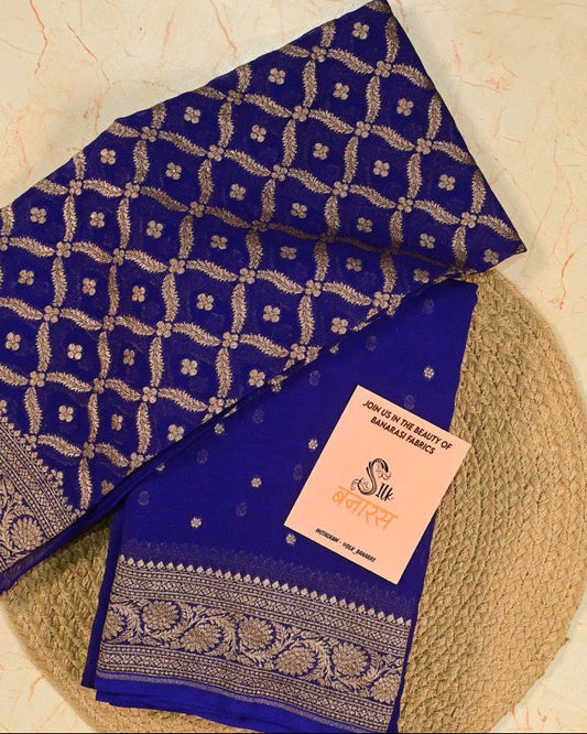 Royal Blue Georgette Antique Zari Saree