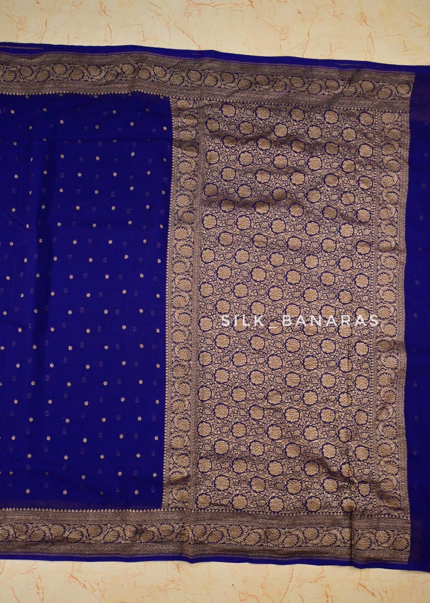 Royal Blue Georgette Antique Zari Saree