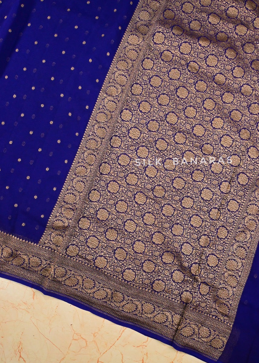 Royal Blue Georgette Antique Zari Saree