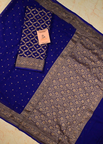 Royal Blue Georgette Antique Zari Saree