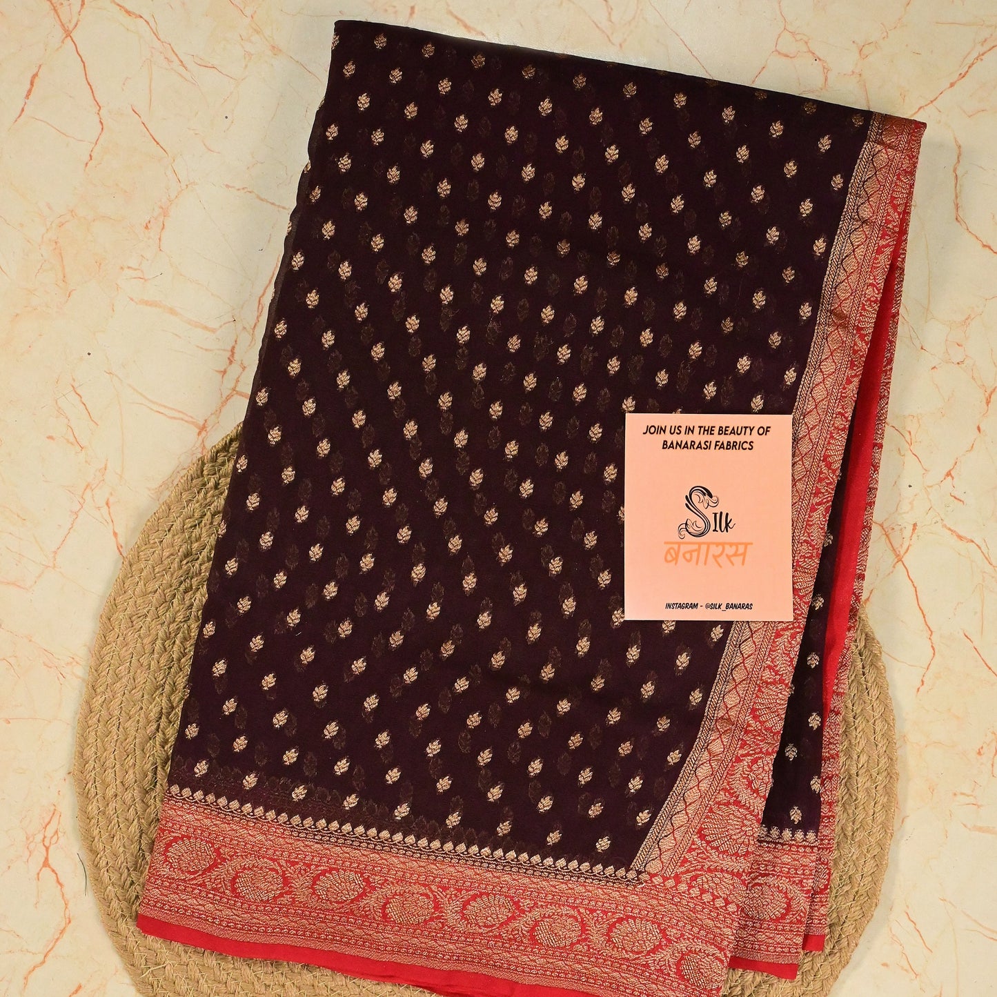 Banarasi Georgette Saree in Dark Brown and Red Shade