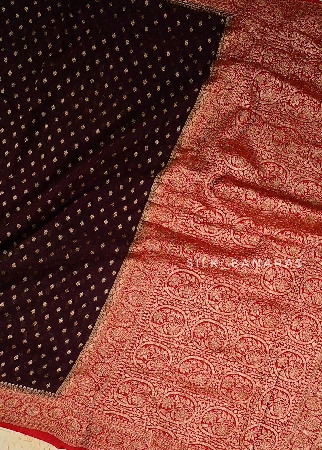 Banarasi Georgette Saree in Dark Brown and Red Shade