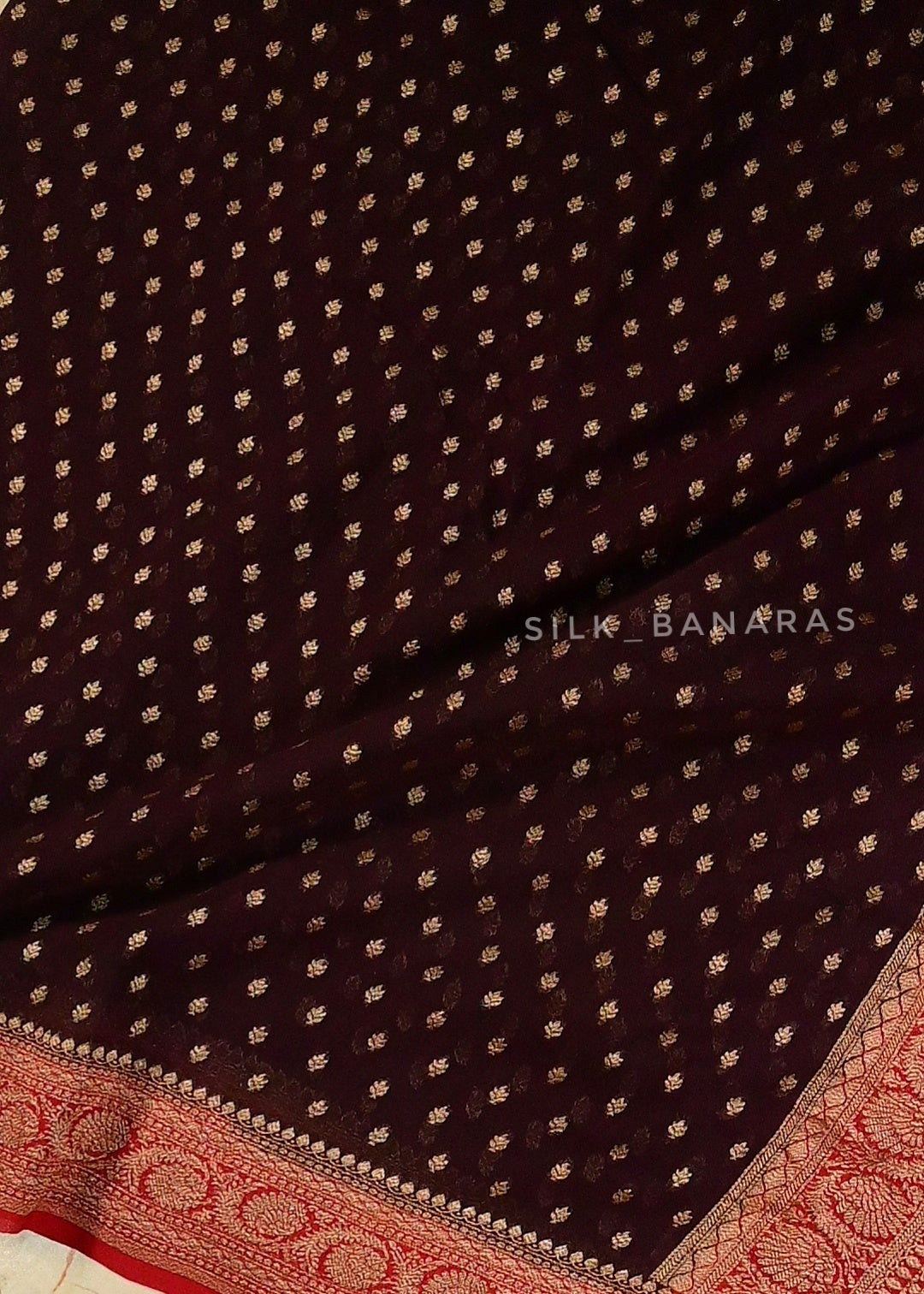 Banarasi Georgette Saree in Dark Brown and Red Shade