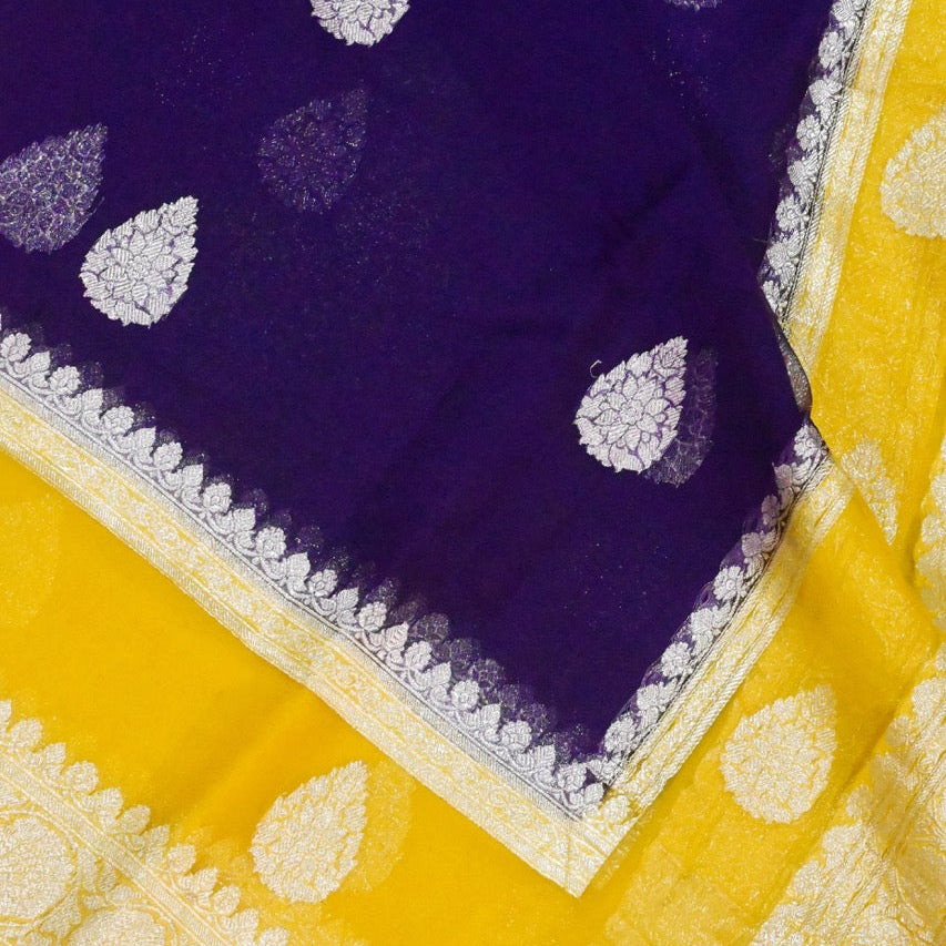Handwoven Chiffon Saree in Purple and Yellow Shade