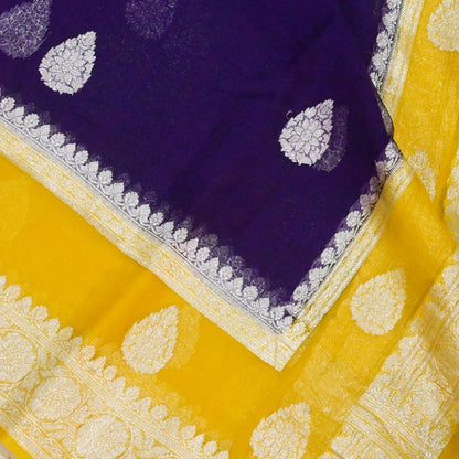 Hand Woven Purple and Yellow Georgette Saree