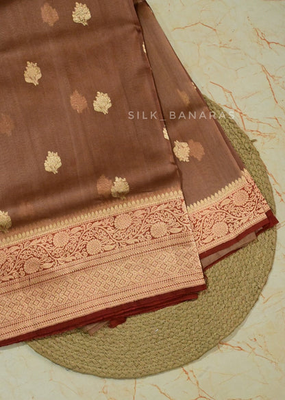 Handwoven Brown Banarasi Organza Silk Saree
