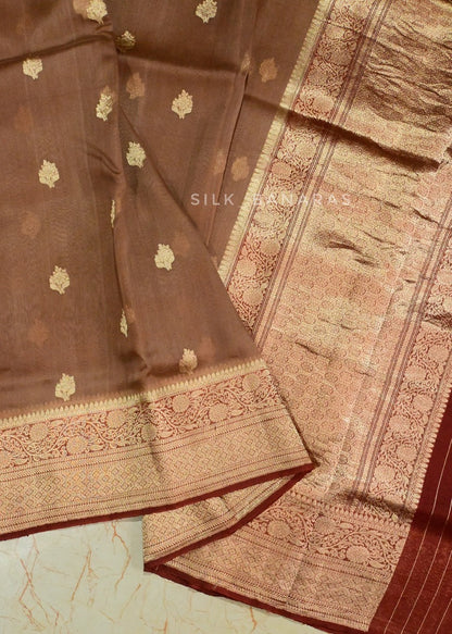 Handwoven Brown Banarasi Organza Silk Saree