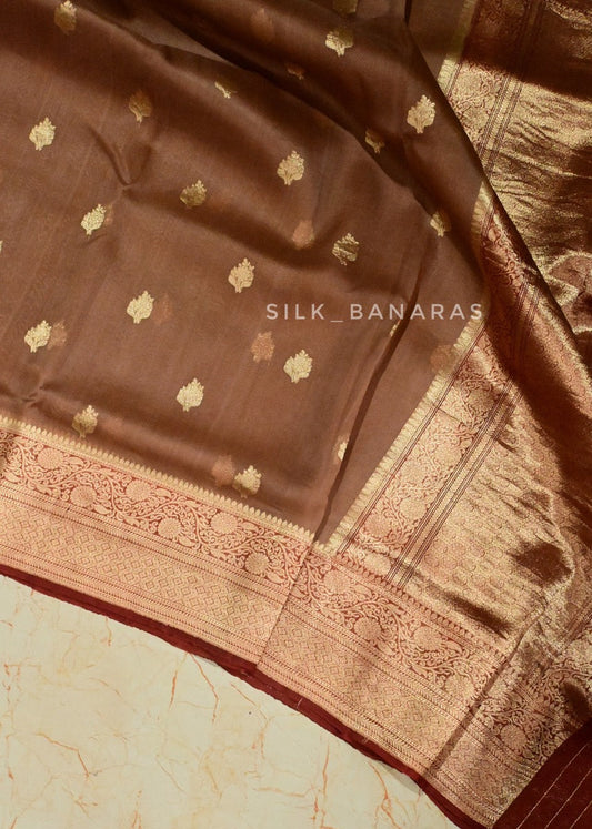 Handwoven Brown Banarasi Organza Silk Saree