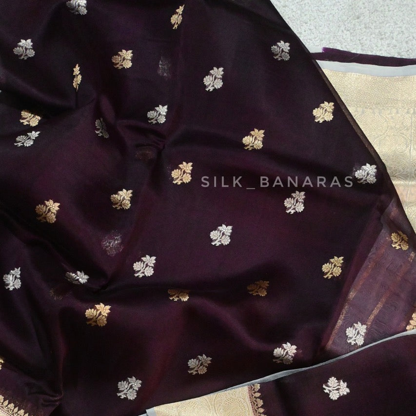Handloom Pure Organza Purple Silk Saree