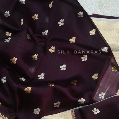 Handloom Pure Organza Purple Silk Saree